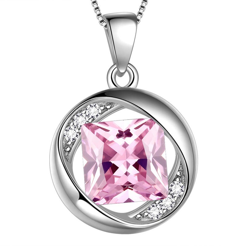 Aurora Tears October Birthstone Pendant Necklace Women 925 Sterling Silver Round Birthstones Created Tourmaline Pink Crystal Oct. Birth Stone Jewelry Birthday Gift DP0029O - Image 1